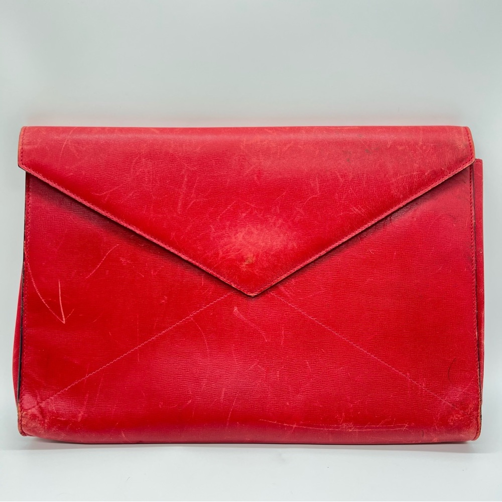 Mark Cross Red Leather Italy Legal Document Envelope  Case Clutch Gold